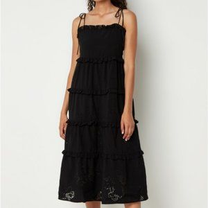 TED BAKER HANSI MAGNOLIA BURN OUT STRAPPY TIERED MIDI BLACK DRESS 1/ 4 US